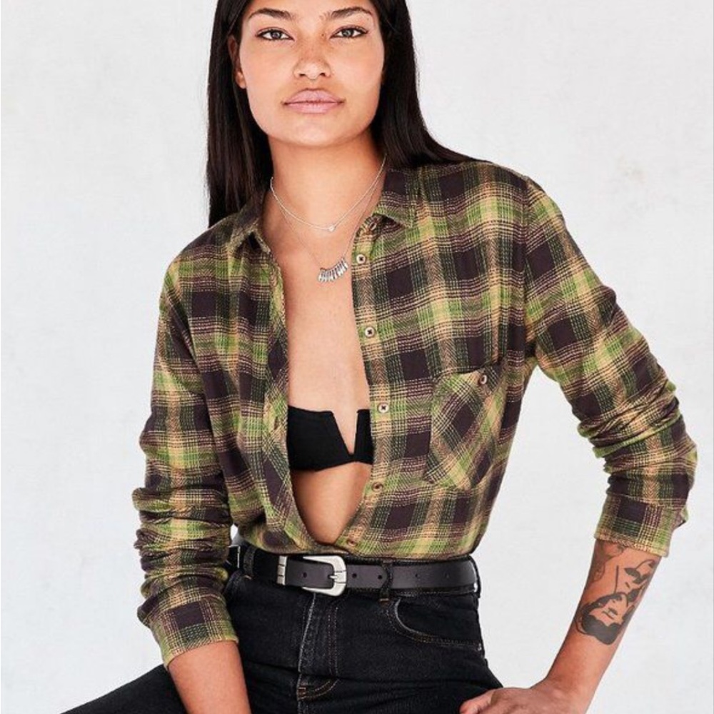 BDG Plaid Green Brown Flannel Shirt